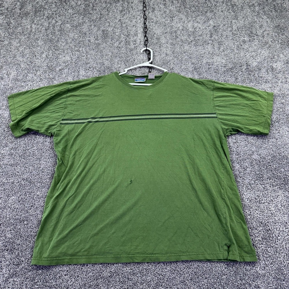 Vtg Northcrest Shirt Mens 3XLT Green Short Sleeve Striped Crew Neck Tee Casual